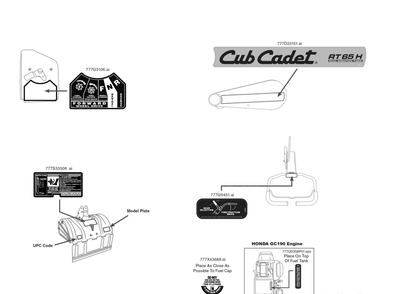 Label Map Diagram and Parts List for RT65H (21AB455C710)(2018) Cub Cadet Tiller
